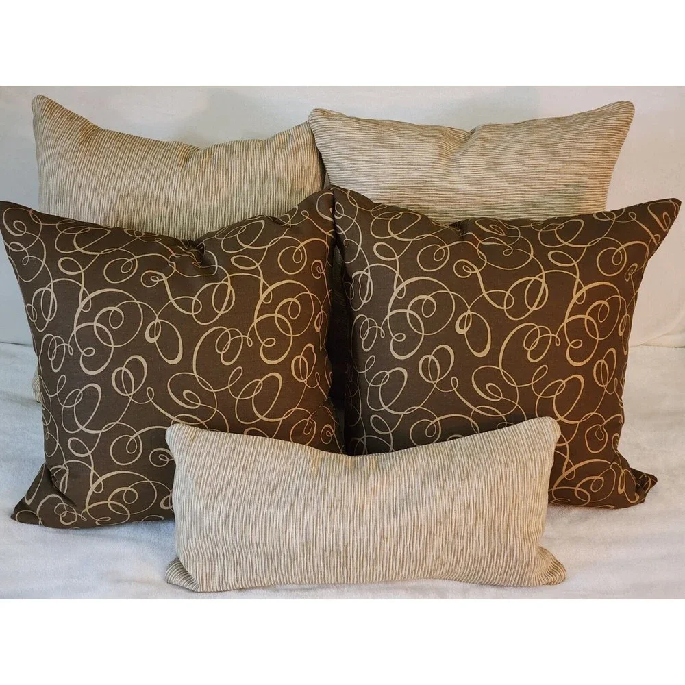 Mill Creek Throw Pillow Covers Brown Geometric Swirls 20x20‎ Zippered Pair NEW